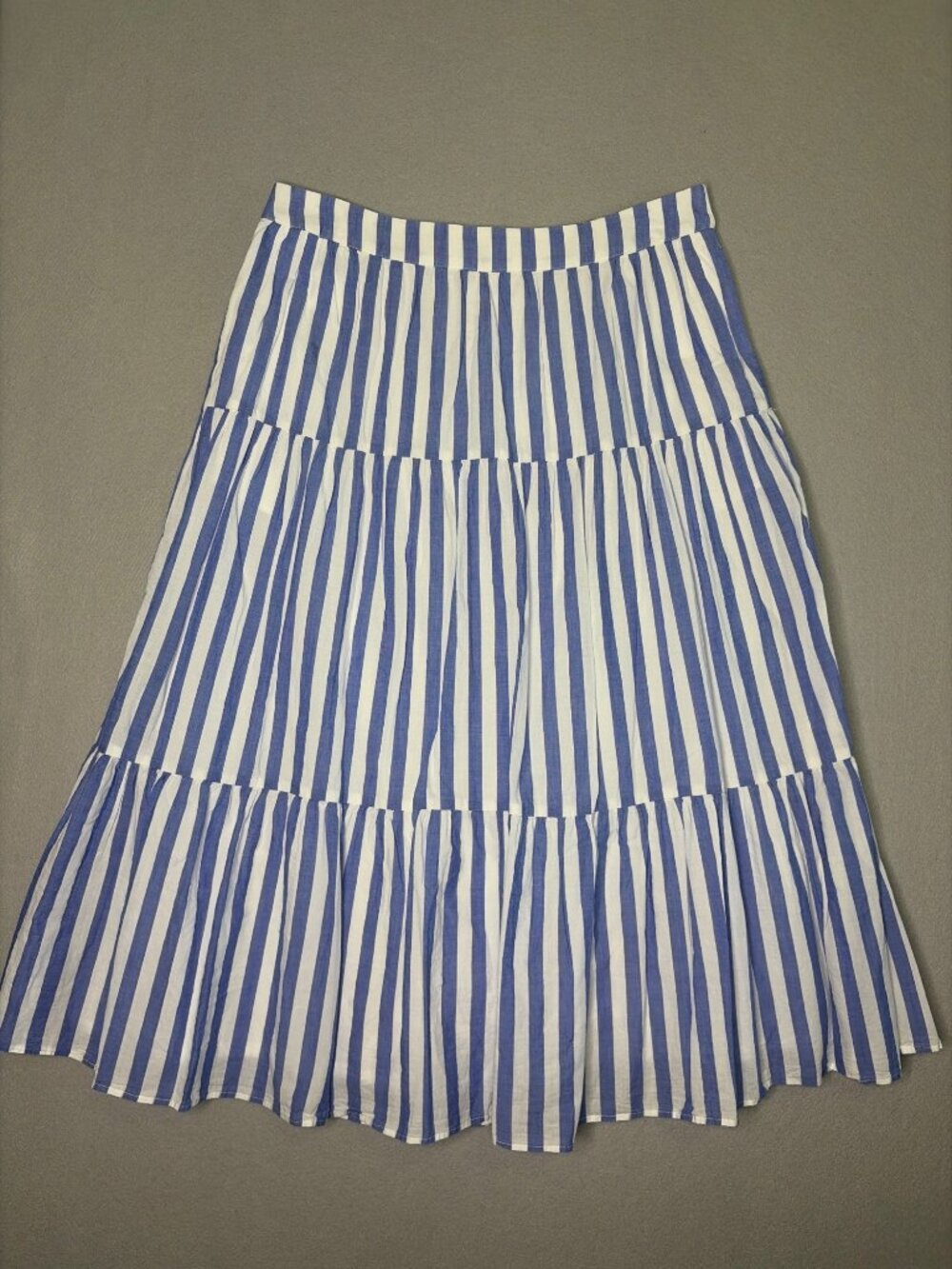 J Crew Skirt Size M Striped Tiered Midi Nautical Pockets Boho Casual